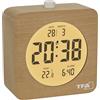 TFA Dostmann Sveglia da comodino digitale in legno con temperatura interna, 60.2049, in legno di faggio, con retroilluminazione, display LCD, alimentazione a batteria, indicatore della data, marrone
