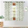 MRTREES Tende Trasparenti in Voile Corte con Occhielli per Interni Finestre Camera da Letto 2 Pezzi, 140x160 CM, Tenda Verde Grigio con Stampa di Foglie per Cucina Soggiorno Salotto Eleganti