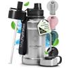 BeMaxx Borraccia in acciaio inox Active Flask + cannuccia (3 tappi) | 1,3/2,2 litri bottiglia sportiva senza BPA a prova di perdite per bibite gassate, 2l XL bottiglie Sport Outdoor Palestra Acqua