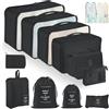 ZUPAPJO 13 Pezzi Set Organizer Valigia, Nero Packing Cubes per Vacanze e Viaggi, Divisori Valigia Salvaspazio con Tasche Trasparenti, Organizer da Viaggio Impermeabili