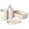 TATAY Baobab ECOHOME, set da 4 pezzi (bicchiere + dispenser di sapone + portasapone + organizer A6) in polipropilene, senza BPA, plastica riciclata al 100%, beige