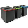 Emuca - Contenitori per cassetti da cucina Recycle, Altezza 266, 1x15L + 2x7L, Plastica grigio antracite, Tecnoplastica
