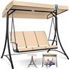 KESSER® Dondolo Hollywood con tettuccio parasole, 3 posti, portata 300 kg, sdraio da giardino antiscivolo, panca a dondolo, impermeabile, per esterni e interni (beige)
