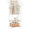 EUGAD Portasciugamani Indipendente a 3 Livelli, Portasciugamani a Scaletta con 2 Ripiani, Portaoggetti con Appendini per Bagno/Camera da Letto/Balcone, Metallo Bianco + Legno Massello Effetto Rovere
