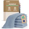 Laleni Mussole Neonato 70x70cm Set da 5 - Asciugamani in Cotone Morbido per Pelli Sensibili - Lavette Extra Assorbenti, Quadrati Blu