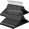 SONGMICS Grucce Legno, 50 Pezzi, Appendiabiti con Scanalature su Spalle, Barra Portapantaloni Antiscivolo e Gancio Girevole a 360° per Completi Camicie Cappotti, Nero e Argento CRW02B-50