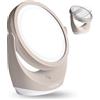 Nyra Beauty Tech Nyra Specchio LED Dual 360° Ricaricabile (Ingresso di Ricarica 5V/2A, Capacità Batteria 3.7V/800mAh, 3 Modalità di Luce, Ingrandimento 1x e 5x, Rotazione 360°, Cavo Tipo C: 90cm)