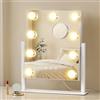 SONGMICS Specchio da Trucco con Luci, Controllo Touch, 9 LED Dimmerabili, 3 Temperature Colore, 25 x 30 cm, Bianco Opaco LWM005WC02