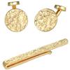 Kuzzoi Gemelli da uomo con design e fermacravatta in stile martellato, set di accessori da uomo in argento sterling 925 placcato oro, elegante regalo per matrimonio e compleanno, argento sterling 925