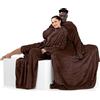 DecoKing Coperta con Maniche per TV in Microfibra e tasca Morbido Poliestere Marrone 150 x 180 cm Lazy