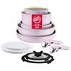 Lagostina Ingenio Pastel, Set di Padelle Antiaderenti 11 Pezzi con Manico Rimovibile, Compatibili con Induzione e Forno, Design Salvaspazio, Colore Rosa