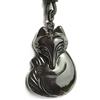 Bella Jade Fox Pendant Necklace Amulet/Talisman, Made of Obsidian Gemstone, with Necklace Cord