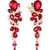 Clearine Orecchini Clip-On Cristallo Sposa Multiplo a goccia a Goccia Avvitare indietro Ciondola gli orecchini pendenti Rubino Colore Oro-fondo