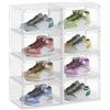 SONGMICS Set di 8 Scatole per Scarpe, Organizzatore Portascarpe Trasparente in Plastica, con Sportello, Impilabile, 33 x 28,5 x 19,2 cm, per Scarpe fino a Taglia 46, Bianco Trasparente LSP508W01