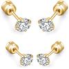 day berlin day.berlin orecchini a perno Basic da donna, set di 4 con zirconia 3mm e 4mm, placcati oro 18k, acciaio inox 316L, senza nichel e resistenti all'acqua