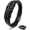 SERASAR Regalo per Uomo Bracciale Nero 17cm Braccialetto Pelle Cuoio Aggiustabile Regolabile Magnetico Bracciali Braccialetti Perline Bigiotteria Cinturino Braciale Bambino Men Bracelet Braciale Nere
