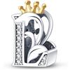 TINSLO Bead Charm Ciondolo Argento Sterling 925 Lettere con Cubic Zirconia Pendenti per Pandora Braccialetti, Compatibile con Braccialetti e Collane europei