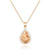 Linawe Collana con ciondolo a catena in oro rosa da donna, topazio champagne, pietra preziosa fossile portafortuna con diamante, collana per costumi, gioielli alla moda