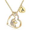 TINGN Collana con Unicorno Regali per Ragazze, Placcato Oro 14k Iniziali A Ciondolo a Cuore CZ Collana con Lettera Unicorno Oro per Ragazze Compleanno Unicorni Regali per Ragazze Gioielli da Donna