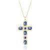 Linawe Catenina in oro con catena a croce, collana da donna, zaffiri, diamante blu, pietra portafortuna in cristallo, catena placcata in oro con pendente a croce, ciondolo per collana, gioielli