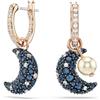 Swarovski Orecchini pendenti Luna, Crystal Pearl, Design asimmetrico, Luna, Multicolore, Placcato color oro rosa