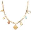 SINGULARU - Collana Multicharms Soleil. Acciaio con Placcatura Oro 18Kt. Catena a Maglie con Charms Pendenti, Dettagli in Pietre Naturali e Zirconi. Gioielli da Donna