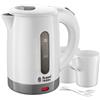 Russell Hobbs Bollitore acqua Elettrico da Viaggio, 0.85 L, 1000 W, 2 Tazze + 2 cucchiaini inclusi, tensione regolabile per uso in tutto il mondo, Filtro removibile, Plastica, Bianco, Travel 23840-70