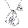 TINGN Regali Unicorno per Ragazze Collana in Oro Bianco, Placcato Oro 14k Catena Lettera H Collane Unicorno per Ragazze Donne Ragazze Ciondolo Cuore Collana Unicorno Regali per Ragazze