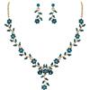 Clearine Matrimonio Gioielli Set Foglia Cluster Fiore Cristalli Ciondolo Collana Orecchini Pendenti per Sposa Blu Topazio Oro-Fondo