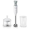 Bosch Frullatore a Immersione MSM66120, 600W, Impugnatura Ergonomica, Piede in Acciaio Inox, Lama a 4 ali Acciaio Inox, Velocità Variabile, Accessorio Tritatutto Incluso, Bicchiere Graduato, Bianco