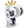 TINSLO Bead Charm Ciondolo Argento Sterling 925 Lettere con Cubic Zirconia Pendenti per Pandora Braccialetti, Compatibile con Braccialetti e Collane europei