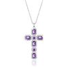 Linawe Collana a croce in argento con ametista, collana da donna con diamante viola, pendente in cristallo portafortuna in argento, collana con ciondolo a croce