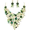 Clearine Matrimonio Sposa Foglia Cluster Set di gioielli per Donne Cristalli Fiore Smalto Dichiarazione Collana Orecchini pendenti Pendenti Regalo Smeraldo Colore Oro-fondo