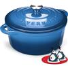 Overmont Casseruola in Ghisa Smaltata - Antiaderente Forno Olandese con Coperchio - Ø28 CM Rotonda Cocotte per Adatto a Piani di Cottura e Forni a Induzione - Blu