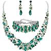 Clearine Collana da sposa per matrimonio, orecchini e bracciale, set di gioielli per donne, con cristalli di marquise, di collane in argento trasparente, Lega di acciaio cristallo di