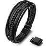 SERASAR 25cm Nero Braccialetto Uomo Cuoio Aggiustabile Regolabile Magnetico Inox Bracciali Braccialetti Perline Bigiotteria Bracialetto Cinturino Braciale Bambino Bracelet Corda Nere Accessori