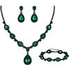 Clearine Matrimonio Sposa Goccia Diamante Costume Y-Collana Orecchini Pendenti Marquise Cristalli Tennis Bracciale Set di Gioielli per Donne Smeraldo Colore Nero-Fondo