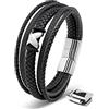 SERASAR Bracciale Uomo Pelle Argento 20cm Braccialetto Uomo Cuoio Aggiustabile Magnetico Bracciali Braccialetti Perline Bigiotteria Bracialetto Braciale Bambino Bracelet Corda Braciale Nere Accessori