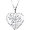 U7 Collana Donna Medaglione Portafoto Cuore Rosa Fiore Ciondolo Portafoto + Catena Regolabile Acciaio Inossidabile Collana Donna Cuore Apribile Argento Regalo per Natale Compleanno