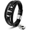 SERASAR Bracciale Argento Uomo 17cm Argento Braccialetto Uomo Pelle Cuoio Aggiustabile Regolabile Magnetico Inox Bracciali Braccialetti Perline Bigiotteria Cinturino Braciale Bracelet Corda Braciale