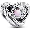 PANDORA Ciondolo a forma di cuore Moments e scritta Mom in argento Sterling con opale rosa creato in laboratorio