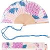 Fisura - Ventaglio in legno decorato con stampa ortensie. Accessorio elegante e raffinato, ventaglio a mano rosa con gancio pratico. Dimensioni: 42,5 x 23 cm