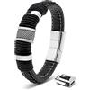 SERASAR Braccialetti Uomo Pelle Argento 23cm Braccialetto Uomo Cuoio Aggiustabile Magnetico Bracciali Perline Bigiotteria Bracialetto Braciale Bambino Leather Bracelet Men Corda Braciale Accessori