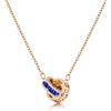 Linawe Collana con ciondolo da donna con gemme blu zaffiro, collana con ciondolo a catena, collana portafortuna in acciaio inossidabile con pietra portafortuna in oro rosa, set di gioielli alla moda