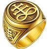 FaithHeart Anello Uomo Croce del Leviatano/Sigillo di Satana Anello Diavolo Personalizzato Punk Hiphop Rapper in Accaio Inox 316L Oro/Nero Placcato Gioielli Religiosi del Satanismo