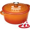 Overmont Casseruola in Ghisa Smaltata - Antiaderente Forno Olandese con Coperchio - Ø28 CM Rotonda Cocotte per Adatto a Piani di Cottura e Forni a Induzione - Arancio