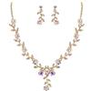 Clearine Matrimonio Gioielli Set Foglia Cluster Fiore Cristalli Ciondolo Collana Orecchini Pendenti per Sposa Iridescente AB Oro-Fondo