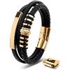 SERASAR Bracciale Uomo Oro 20cm Braccialetto Cuoio Aggiustabile Regolabile Magnetico Bracciali Braccialetti Perline Bigiotteria Bracialetto Cinturino Braciale Bambino Bracelet Corda Braciale Nere