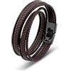 SERASAR Bracciale Uomo Acciaio 34cm Marrone Braccialetto Cuoio Regolabile Magnetico Inox Bracciali Braccialetti Perline Bracialetto Cinturino Braciale Bambino Bracelet Nere Accessori