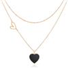 Linawe Collana nera da donna, collana a cuore con ciondolo, gioielli in acciaio inossidabile, set di gioielli a catena a strati in oro rosa